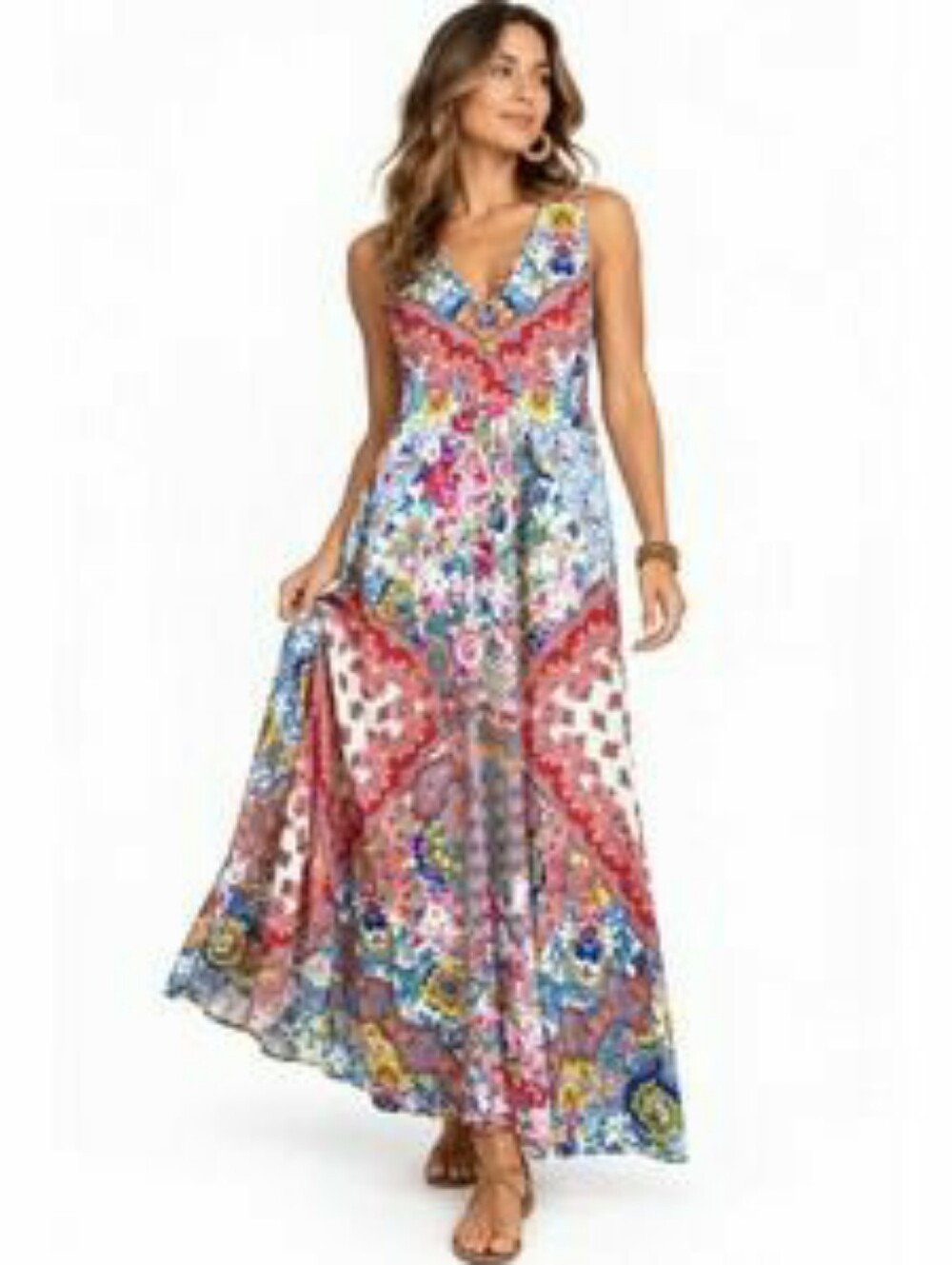 Johnny Was Paisley Floral Patchwork V-Neck Sleeveless Maxi Dress Womens Size XL